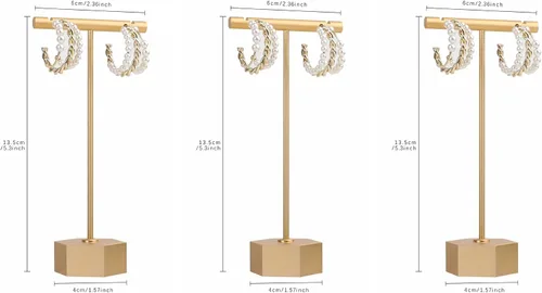 Miniatura 4 de GemeShou 3 piezas de metal dorado soporte en T para exhibición, organizador de aretes de barra en T, exhibición de fotografía de joyería