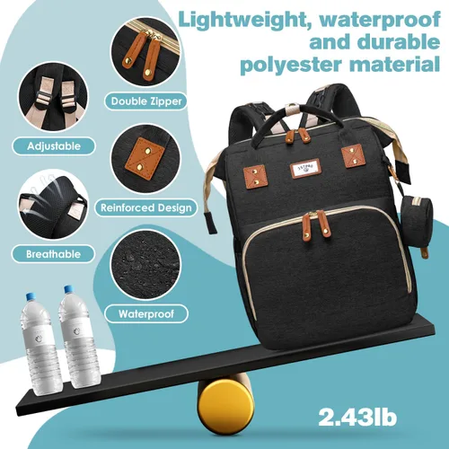 Miniatura 7 de JSTPRO Mochila para pañales, bolsa de pañales grande impermeable y ligera con cambiador, bolsillos aislados, puerto USB, bolsa de viaje para mamá