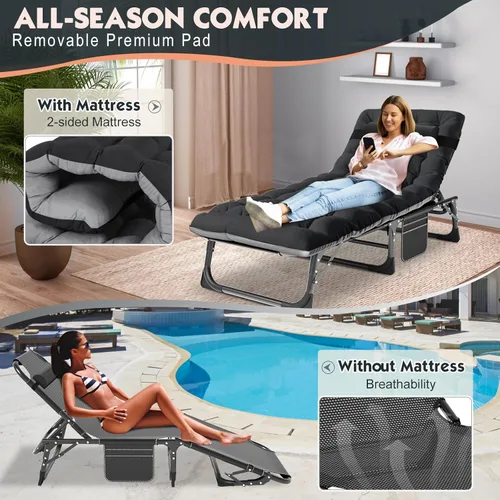 Miniatura 4 de MOPHOTO Silla de Descanso Plegable de 5 Posiciones, Catre Plegable, Silla de Descanso Portátil para Exteriores para Bronceado Solar, Perfecta