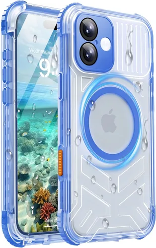 Miniatura 46 de Funda impermeable para iPhone 15 con Magsafe, protector de pantalla, cordón, IP68 militar de cuerpo completo a prueba de golpes, para deportes