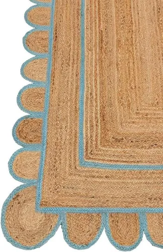 Miniatura 3 de Manvi Exports - Alfombra festoneada de yute natural turquesa, alfombra bohemia decorativa tejida a mano, alfombra decorativa personalizada (TUR)