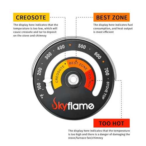 Miniatura 3 de Skyflame Termómetro superior magnético Medidor de temperatura de estufa de madera con dial grande, accesorios de chimenea para estufas de gas/estufa