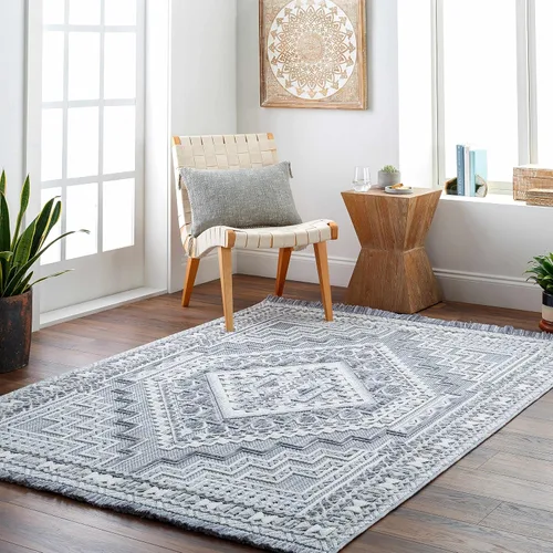 Miniatura 12 de Hauteloom Ethereal - Alfombra de pasillo con borde geométrico de medallón de diamante, estilo bohemio de transición, tribal azteca del suroeste
