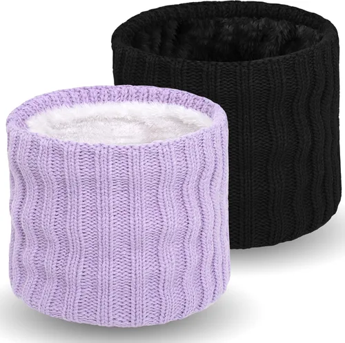 Miniatura 27 de Wandx Polaina de forro polar para niños y niñas, para invierno, para clima frío, cubierta facial de punto de rayas anchas para niños y niñas