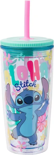 Miniatura 15 de Silver Buffalo Disney Lilo y Stitch Saludos desde Hawái con Scrump, Vaso de doble pared con forma de piña, 473 ml (16 oz)