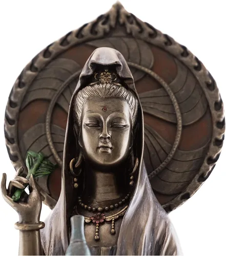 Miniatura 5 de Top Collection Estatua de Guan Yin de pie en pedestal de loto, escultura de Quan Yin de la diosa de la compasión y la misericordia de Asia oriental