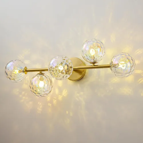 Miniatura 11 de Luminarias de Espejo de Tocador de Baño: Aplique de Pared de Baño Regulable de 5 Luces - Luces de Tocador de Latón Dorado con Pantalla de Vidrio