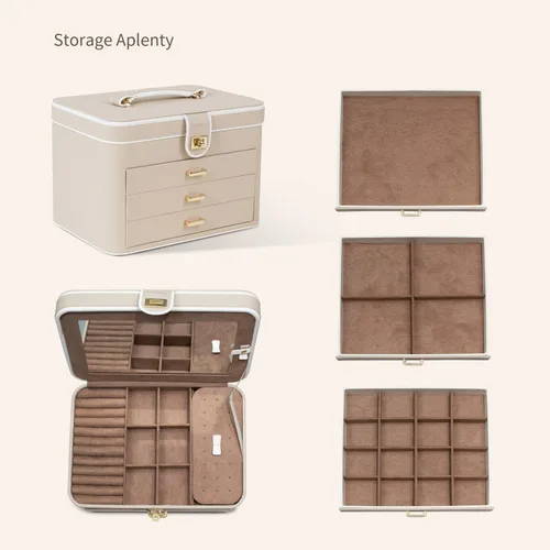 Miniatura 4 de KAMIER Caja organizadora de joyas, organizador de joyas de 4 capas con espejo, 3 cajones, caja de joyería grande para pulseras, aretes, anillos
