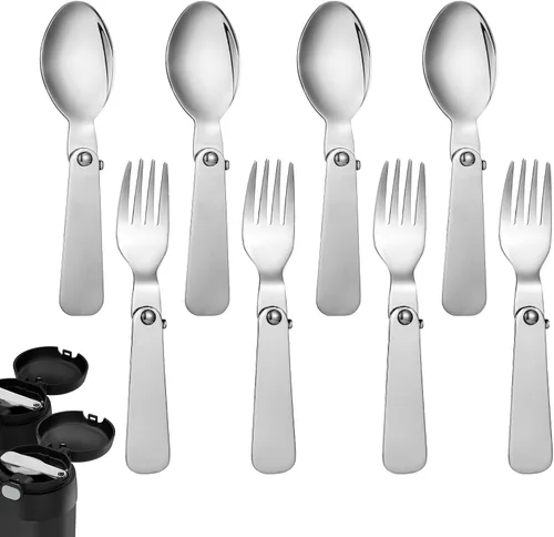 Miniatura 10 de BOXOB 2 cucharas plegables y 2 tenedores plegables para termo Funtainer de 10 onzas, cucharas de acero inoxidable de repuesto portátiles, tenedores