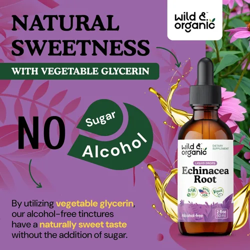Miniatura 6 de Wild & Organic Tintura de equinácea - Suplementos de drenaje inmune y linfático - Gotas líquidas de hierbas de equinácea - Agregar al té - Extracto