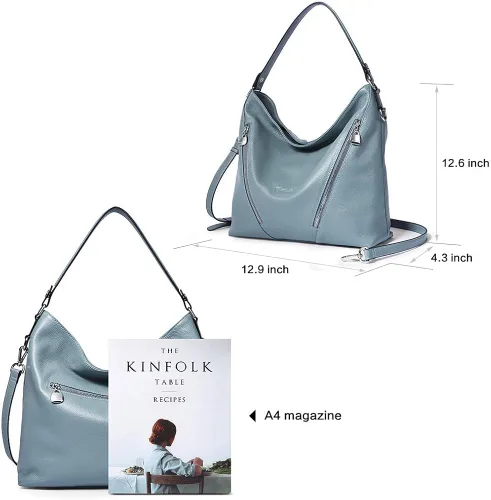 Miniatura 2 de BOSTANTEN Bolso de mano de piel para mujer, grande, con bloqueo RFID, color azul