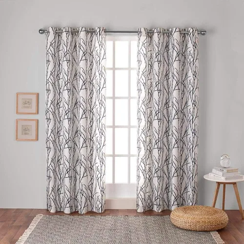 Miniatura 23 de Exclusive Home Branches - Par de paneles de cortinas de mezcla de lino con ojales, 54 x 84 pulgadas, negro