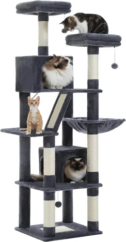 Miniatura 21 de PEQULTI Árbol para gatos de interior de 71 pulgadas con hamaca grande, torre alta para gatos grandes con condominio para 2 gatos, 2 perchas