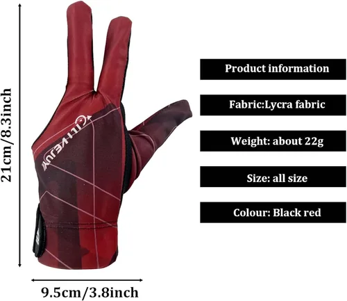 Miniatura 2 de Guante de piscina para mano izquierda, guantes de billar para mano izquierda 3 dedos Red