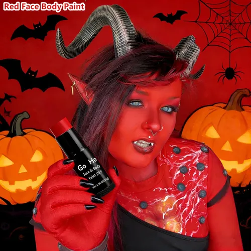 Miniatura 3 de Go Ho Barra de Pintura Facial Roja Mezclable en Crema (30 g), Maquillaje de Cuerpo Rojo de Cobertura Total para Adultos, Niños, Halloween, Cosplay