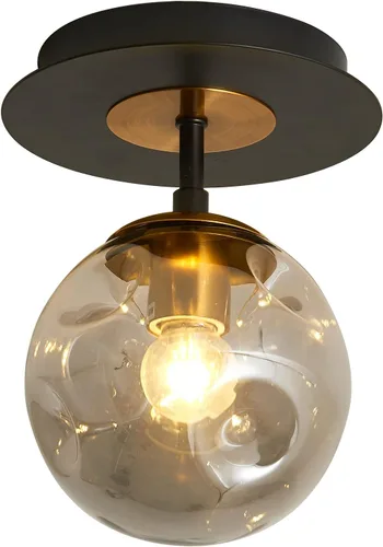Lámpara de techo de 1 bombilla de techo con forma de globo de cristal, moderna y semiempotrada de color negro para pasillo, porche, escalera o