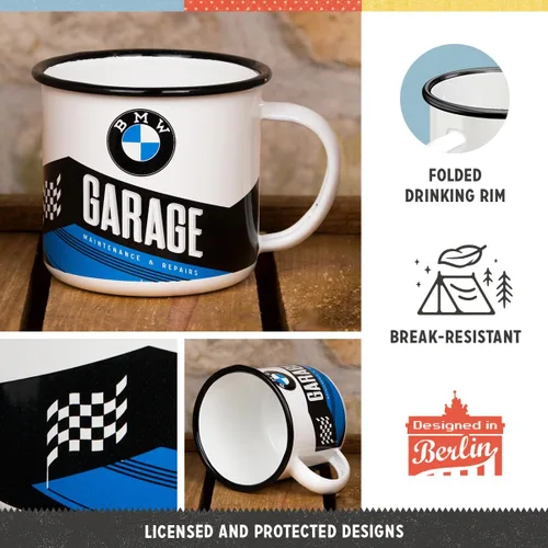 Miniatura 3 de Nostalgic-Art Taza esmaltada retro, 12.2 oz, producto oficial (OLP), BMW – Garaje – Idea de regalo para los fanáticos de accesorios de coche, taza