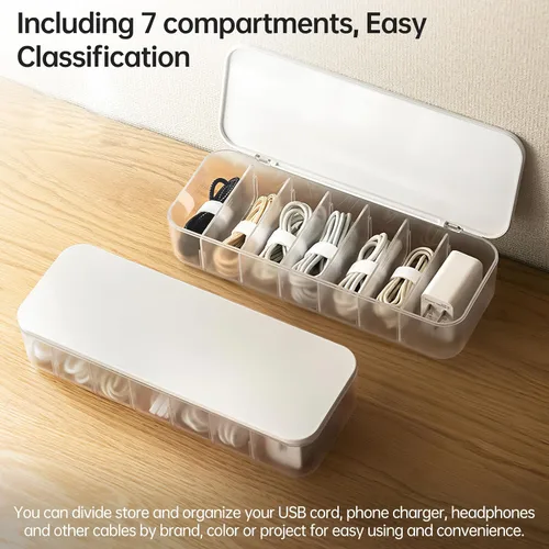 Miniatura 6 de PAVSTINE Organizador de Cables Caja de Almacenamiento con 7 bridas de alambre, caja de organización de cables de escritorio con tapa, organizador