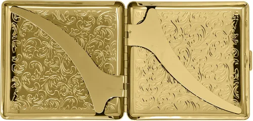 Miniatura 3 de Caja de cigarrillos chapada en metal con estampado victoriano dorado (paquete completo) y caja de almacenamiento