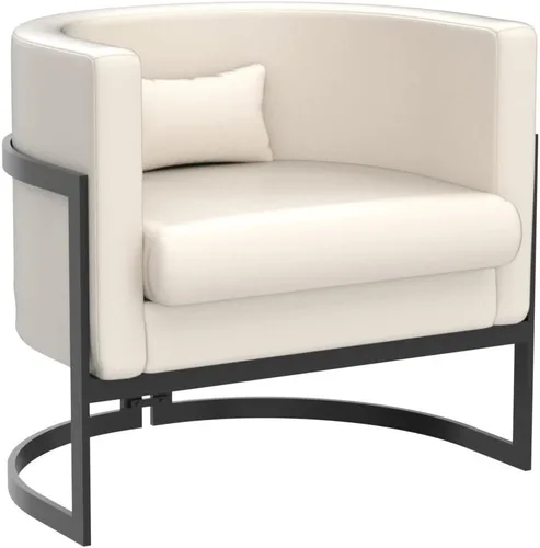 Miniatura 5 de Silla Tapizada Moderna para Sala de Estar, Sillas de Acento Tipo Barril, Sillón de Cuero Sintético, Silla de Salón de Mediados de Siglo, Silla Beige