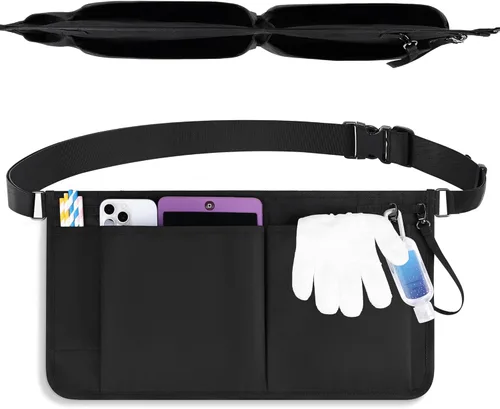 Miniatura 8 de Likesing Delantal de servidor, delantal de servicio con bolsillos para camarera, bolsa de herramientas de cintura para camarero con cinturón Negro