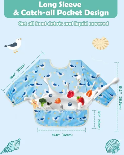 Miniatura 5 de Lictin Baberos de Manga Larga Paquete de 5 - Baberos para Bebé, Baberos Impermeables para Niños Pequeños, Delantal para Bebé para Comer, Baberos