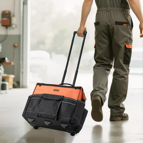 Miniatura 8 de VEVOR Bolsa de herramientas con ruedas de 20 pulgadas, capacidad de carga de 110 libras, 27 bolsillos, bolsa de herramientas resistente sobre