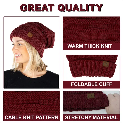 Miniatura 120 de Funky Junque Gorro de moda de punto trenzado de talla extragrande, grueso, abrigado, suave y holgado