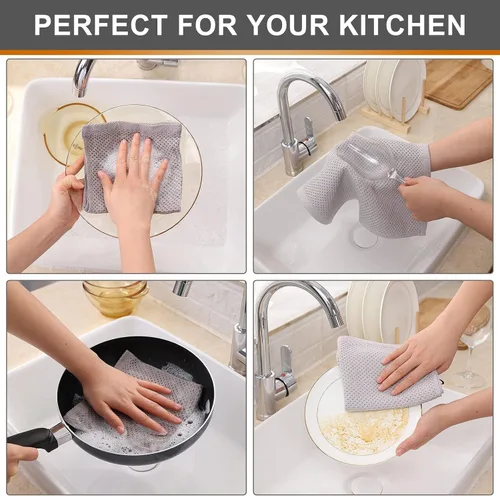 Miniatura 482 de Kitinjoy - Paños de cocina de 100 % algodón, tela de tejido gofrado, paño de limpieza ultrasuave, absorbente y de secado rápido. Beige