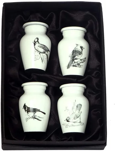 Miniatura 6 de BOLD & DIVINE Urnas pequeñas de recuerdo de pájaro cardenal para cenizas humanas Hecho a mano Juego de 4 mini urnas con caja y embudo