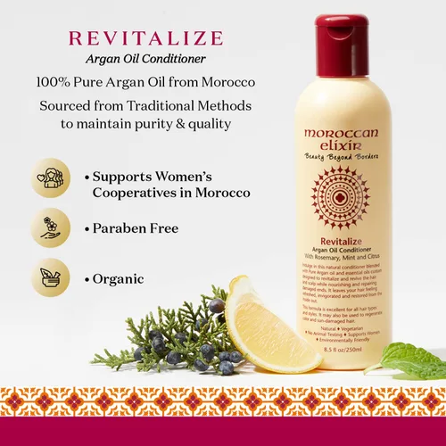 Miniatura 6 de Moroccan Elixir Acondicionador revitalize de aceite de argán para cabello seco, dañado, teñido y sin sulfatos, parabenos y silicona, acondicionador