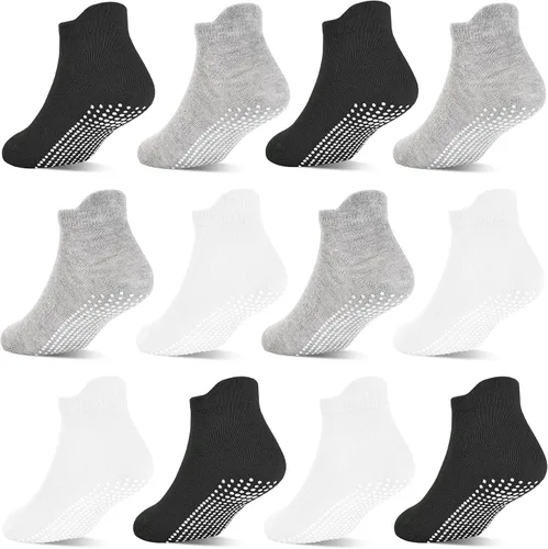 Calcetines antideslizantes con agarre para bebés, niñas y niños, calcetines tobilleros para niños de 6 meses a 7 años, 12 pares