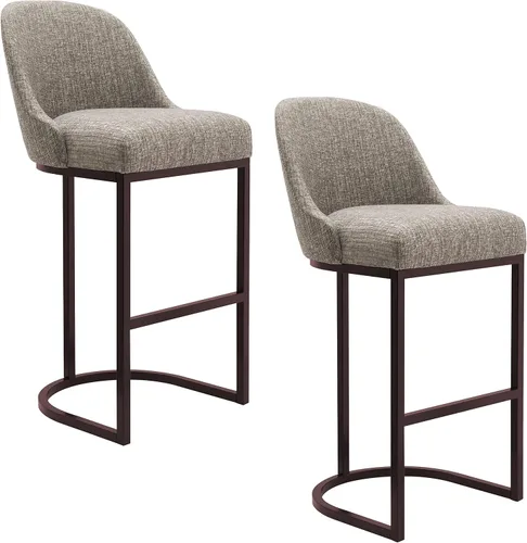 Miniatura 16 de Leick Home 10133PW/OL Taburete de bar con base de metal, juego de 2, para encimeras de cocina elevadas, mesas altas y bares, asiento moderno de lino