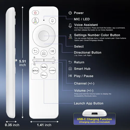 Miniatura 8 de Control remoto recargable con voz para Samsung - Control remoto inteligente para TV, reemplazo compatible para televisores inteligentes Samsung