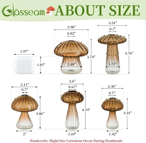Miniatura 5 de Glasseam Jarrón de Seta de Cristal Ámbar: Lindo Juego de Jarrones Pequeños para Flores de 5 Jarrones Únicos Mini para Capullos para Centros de Mesa