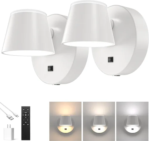 Miniatura 11 de URSOLA Aplique de pared LED con interruptor de encendido/apagado, puerto de carga USB, 110 voltios, lámpara de pared cableada con cable de 350
