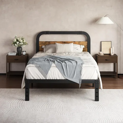 Miniatura 12 de ZIYOO Base de cama Queen de 14 pulgadas con cabecero, marco de cama de plataforma resistente, no necesita somier, sin ruido, espacio