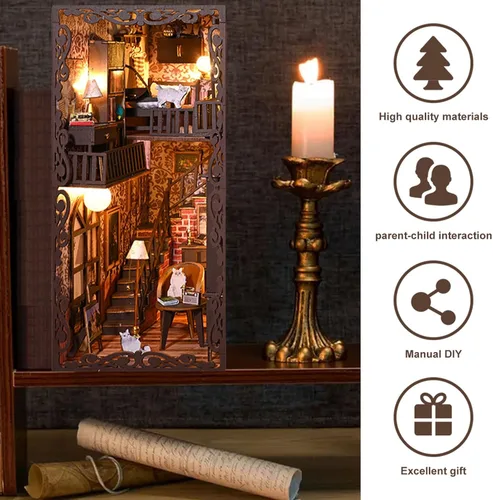 Miniatura 6 de Kits de rincón de libros para adultos, kit de sujetalibros 3D 2026, kit de construcción de modelo de casa de libro mágico, decoración con sensor