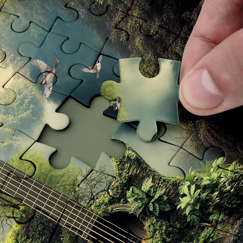 Miniatura 4 de Rompecabezas de 1000 piezas para adultos, diseño de bosque de guitarra, naturaleza, rompecabezas de fantasía, paisaje, pájaro, plantas, desafiantes