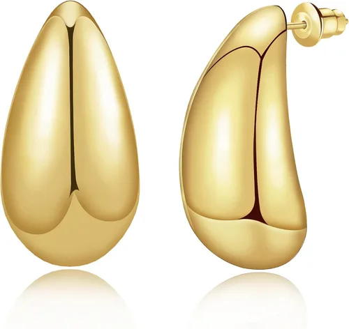 Miniatura 66 de Aretes de aro gruesos de oro para mujer, chapados en oro de 14 quilates, aretes de aro triple, hipoalergénicos, a la moda, aretes de aro gruesos