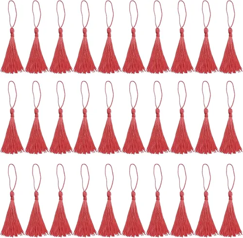 Miniatura 28 de VAPKER 30 borlas negras de 5.1 in/5 pulgadas, sedosas, hechas a mano, suaves, con lazo de cordón de 2 pulgadas para hacer joyas, proyectos