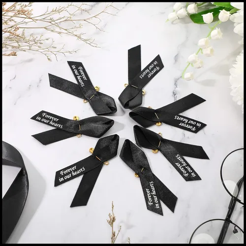 Miniatura 4 de Ysleen 50 cintas funerarias, cintas conmemorativas, pasadores funerarios clásicos, servicio conmemorativo, meditación, lazo personalizado con Negro