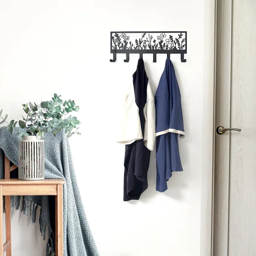 Miniatura 4 de Perchero floral montado en la pared con 6 ganchos colgador decorativo de metal negro para abrigos, sombreros, bolsos, llaves, toallas - Ideal