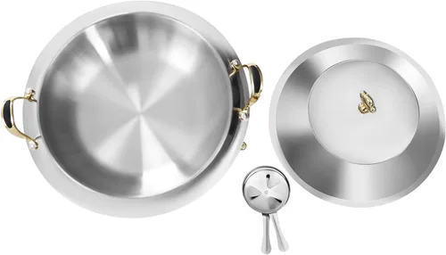 Miniatura 7 de Plato redondo para rozar, bandeja calentadora de bufé de acero inoxidable de 3.17 cuartos de galón con tapa y soporte de combustible para cocina