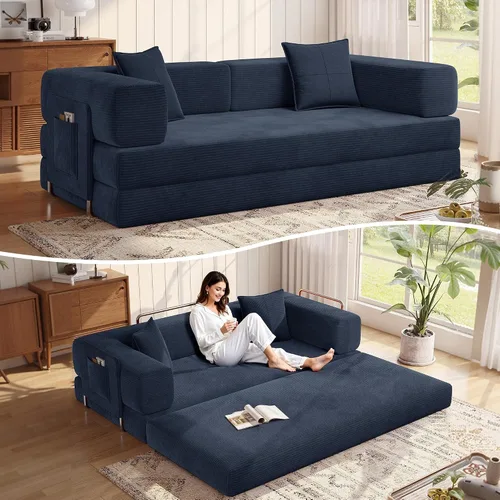 Miniatura 17 de MoonSpeak Sofá cama de 78.8 pulgadas para sala de estar, sofá modular convertible con almohada para reposabrazos, sofás modulares plegables de pana
