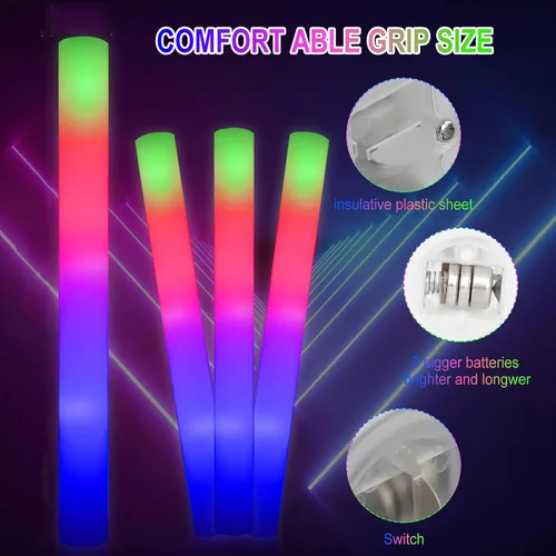 Miniatura 5 de LifBetter 45 piezas de palos de brillo a granel - Palos de espuma LED que brillan en la oscuridad con 3 modos de brillo, palos de espuma LED