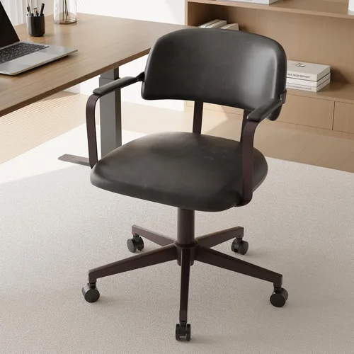 Miniatura 7 de BFZ Silla de escritorio retro de mediados de siglo para oficina en casa con respaldo, piel sintética, altura ajustable, giratoria, reposabrazos