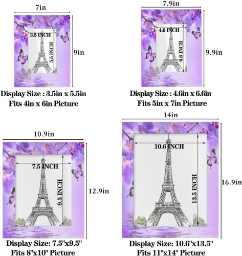 Miniatura 3 de Marco de fotos de color morado floral de 4 x 6 pulgadas, hecho de madera, mariposa se adapta a marcos de fotos de 4 x 6 o 3.5 x 5 pulgadas