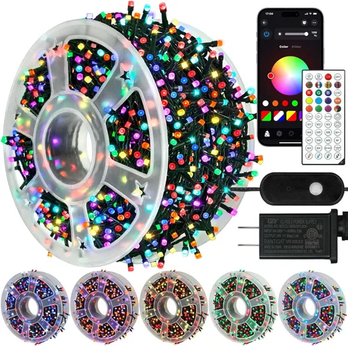 Miniatura 9 de kemooie 500 luces LED de Navidad rosadas, luces de Navidad de 164 pies para exteriores, enchufables, impermeables, con 8 modos de parpadeo