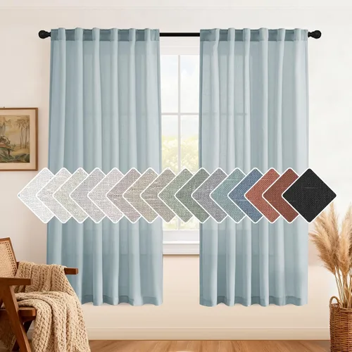 Miniatura 21 de H.VERSAILTEX Cortinas de lino natural de 63 pulgadas de largo para sala de estar, 2 paneles con trabillas traseras y bolsillo, texturizadas